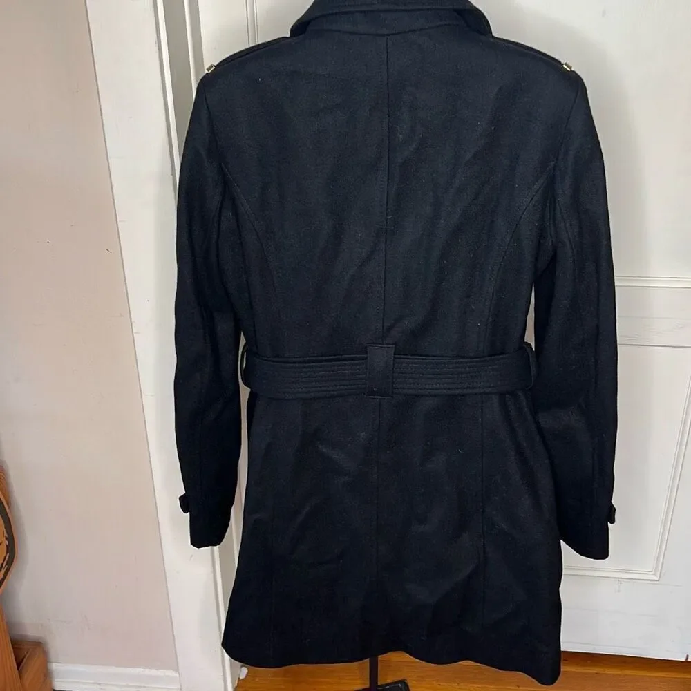 Michael Kors Belted Walker Wool Coat Black Size 10